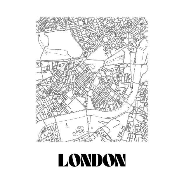 Retro Map of London, England Minimalist Line Drawing by SKANDIMAP