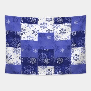 Christmas snow. Patchwork Blue Tapestry