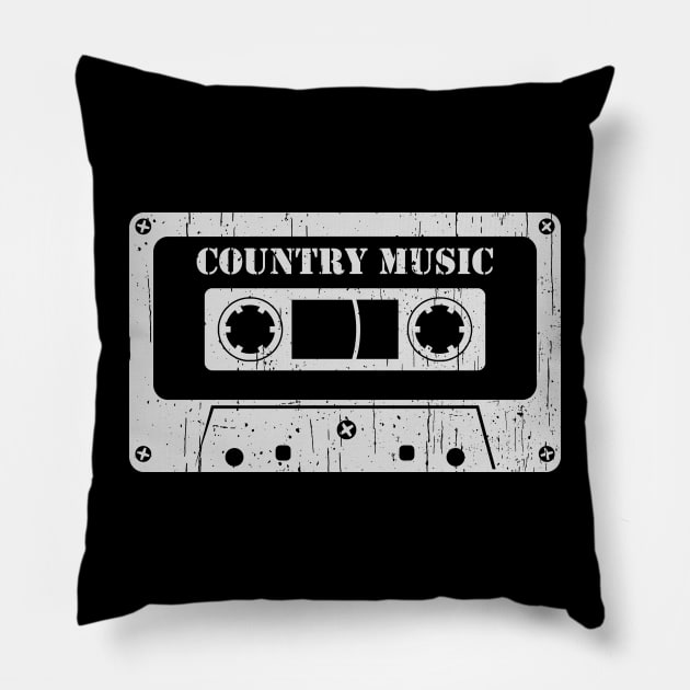Country Music - Vintage Cassette White Pillow by FeelgoodShirt