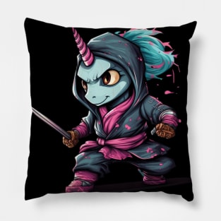 Magical Ninja Unicorn: Pink & Blue 3D Cartoon Delight Pillow