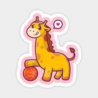 Cute Giraffe Playing Basket Ball Cartoon Magnet