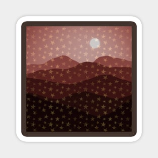 Brown Earthy Starry Mountains and Moon Abstract Magnet