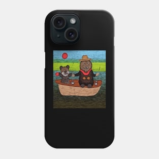 watercolor groundhog fishing with teddy bear Phone Case