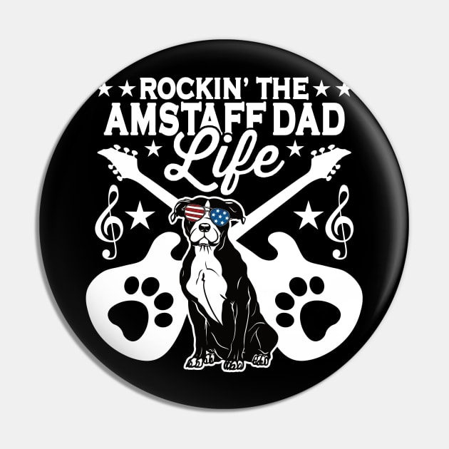 Rockin The Amstaff Dad Life Dog Lover Guitar Musician Pin by RadStar