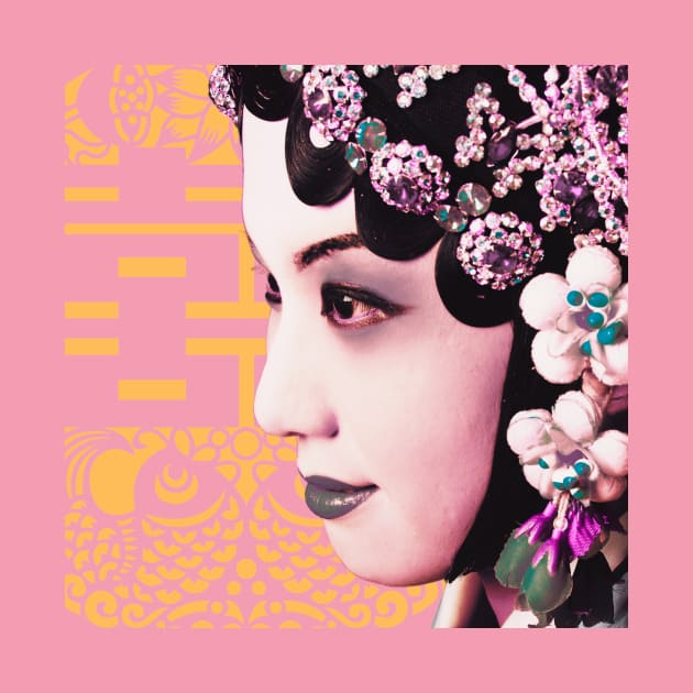 Chinese Opera Star Orange with Blush Pink Double Happiness Symbol- Hong Kong Retro by CRAFTY BITCH