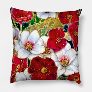 White and Red Flowers Pillow