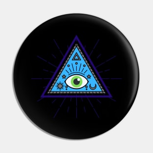 All Seeing eye - blue and grey with green eye Pin