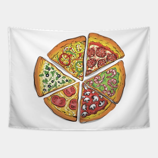 Diferent Pizza Slices Tapestry by Kacica