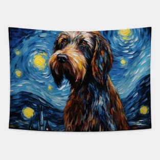 German Wirehaired Pointer dog in Starry Night style Tapestry