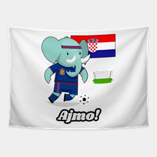 ⚽ Croatia Soccer, Cute Elephant Scores a Goal, Ajmo! Team Spirit Tapestry