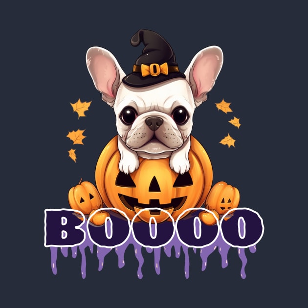 JACK O LANTERN PUMPKIN Ghost Halloween and French Bulldog by MelodyStudio