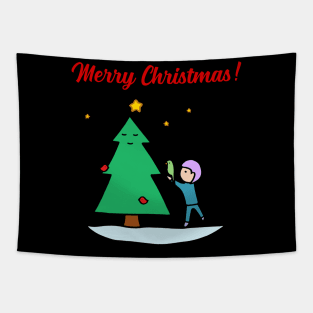 Merry Christmas - Sustainable Tree (Black) Tapestry