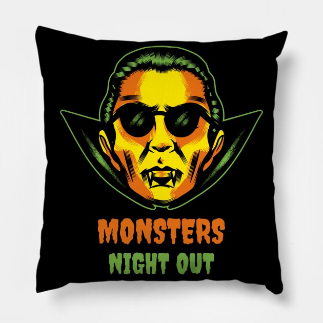 Monsters Night Out Creepy Halloween Gift Pillow by BarrelLive