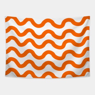 Orange horizontal wavy lines pattern Tapestry