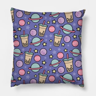 Bubble Tea Universe - Starry Kawaii Boba Galaxy Pattern Pillow