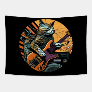 Funny Cat Playing Guitar - Cat Lover Tapestry