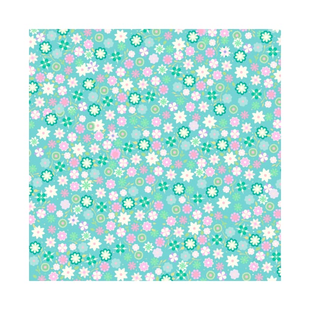 Sweet Pink White Teal  Ditsy Floral Pattern by NdesignTrend