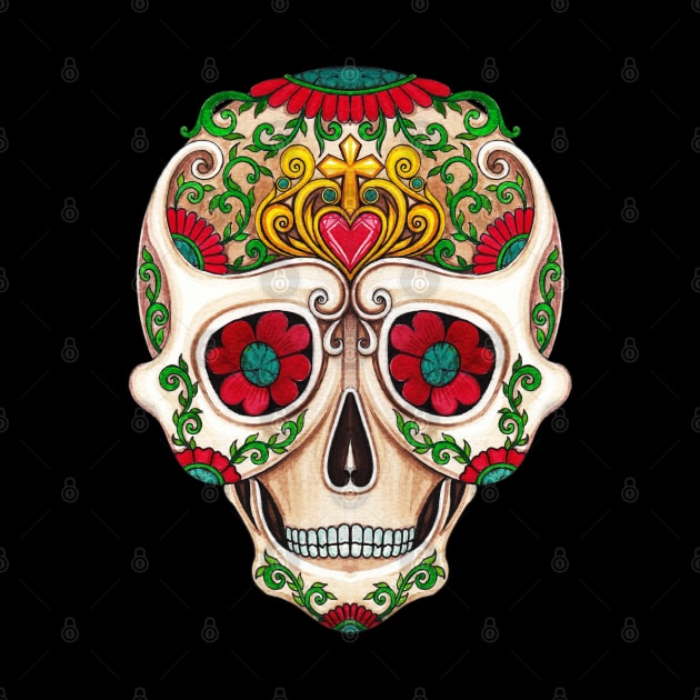 Sugar skull fancy vintage and gems day of the dead. by Jiewsurreal