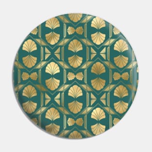 Teal and Gold Vintage Art Deco Scallop Shell Pattern Pin