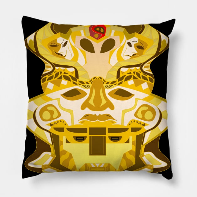 golden totem in mexican olmec pattern Pillow by jorge_lebeau