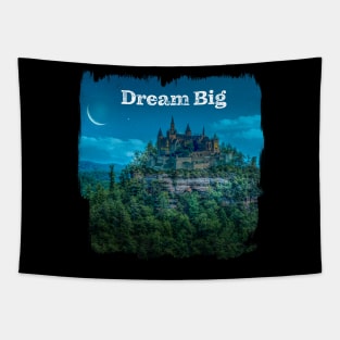 Mysterious moonlight shines on magical castle in the forest Tapestry