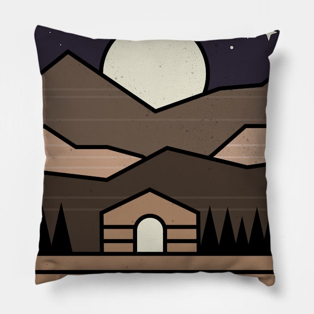 Cabin in the moonlight Pillow by mouze_art