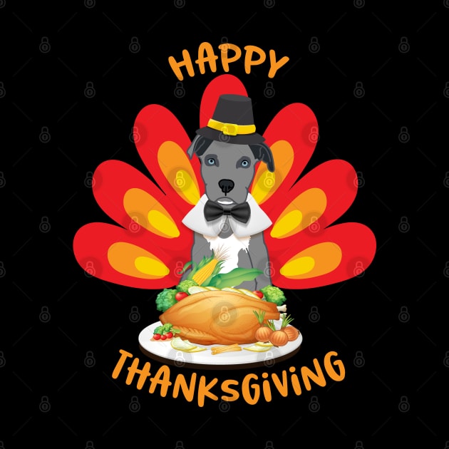 Happy Thanksgiving Blue Nose Pitbull Puppy Pilgrim Turkey by Rosemarie Guieb Designs