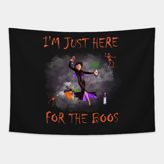 Im Just Here For The Boos - Funny Witch Drinking Wine Tapestry by sarahwainwright