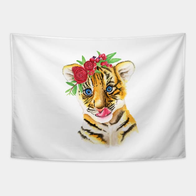 Blossoming Tiger Cub Tapestry by SabinasArts
