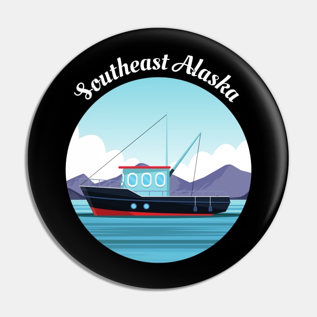 Southeast Alaska Fishing Lover Cartoon Fishing Boat Fisherman Art Pin by twizzler3b