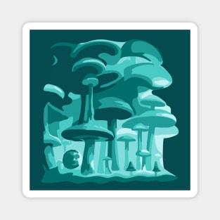 Psychedelic Teal Mushroom World Magnet