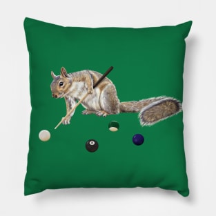 Squirrel playing pool Pillow