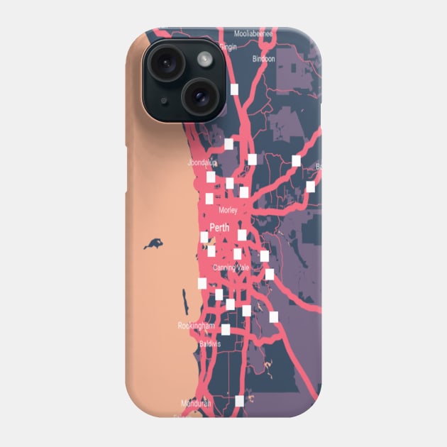 Perth colour map Phone Case by Mapmania