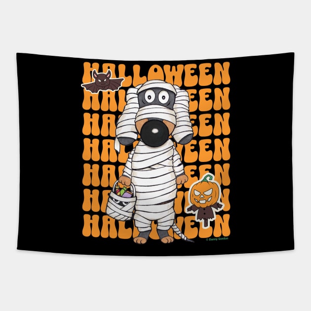 Cute Funny Halloween Doxie Dachshund Mummy Tapestry by Danny Gordon Art