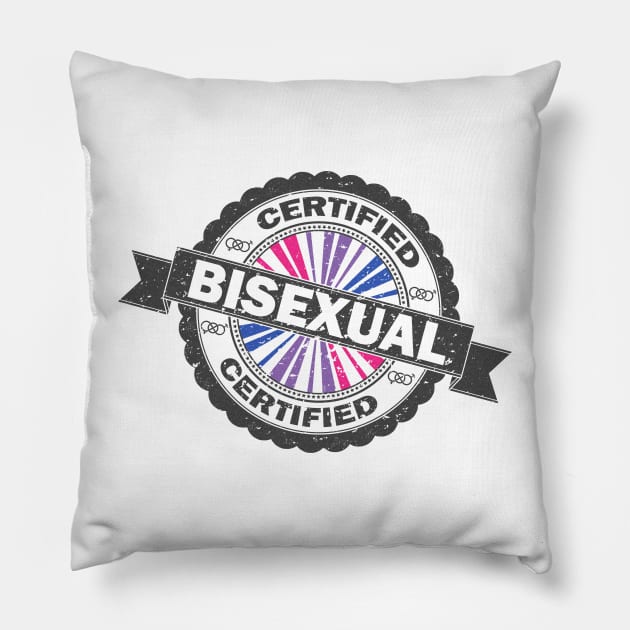 Certified Bisexual Pride Seal of Approval with Pride Flag Background Pillow by LiveLoudGraphics