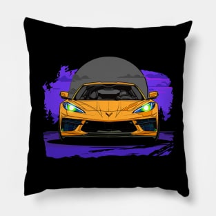 Orange C8 Corvette Stingray Midnight Moon Supercar Racecar Muscle Car Sportscar Corvette C8 Pillow