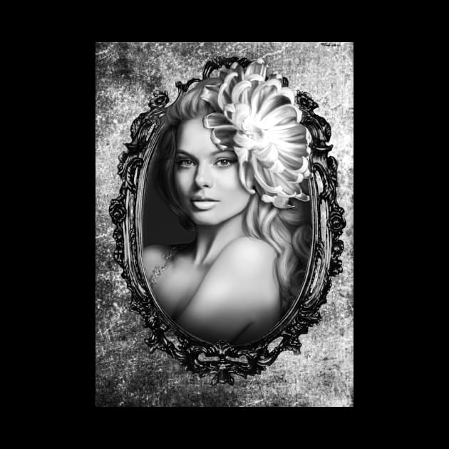 Black and white digital artwork flower and frame by Relaxing Art Shop