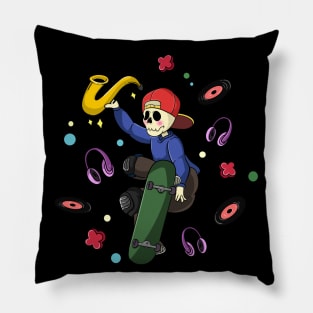 Jazzy Punk Skeleton Skateboarding Pillow