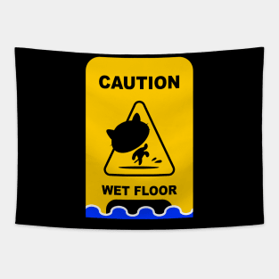 Caution Wet Floor Sign Cat Version Tapestry