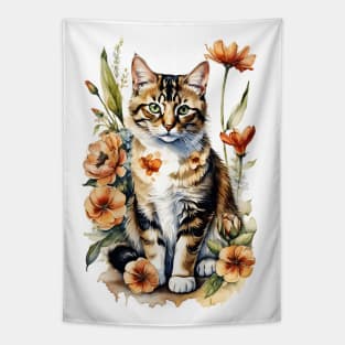 Adorable watercolor cat Tapestry