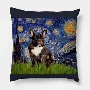 Starry Night Adaptation with a French Bulldog (brindle) Pillow