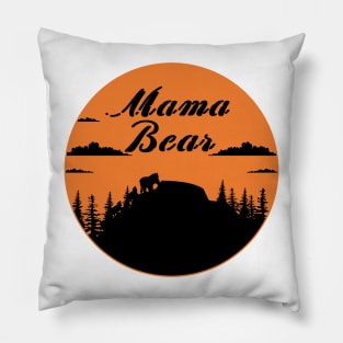 Mama Bear Two Cubs Walking in Mountains Pillow