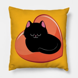 Black cat sleep on heart Pillow