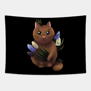 Cat with muscari flowers Tapestry