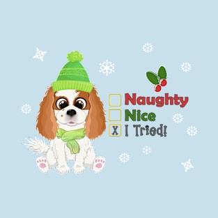 Blenheim Cavalier Christmas Gifts- Naughty, Nice, I Tried! T-Shirt