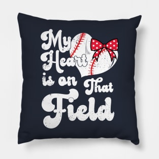 funny My Heart is on That Field softball baseball mom dad Softball Lover , Softball Mom Pillow