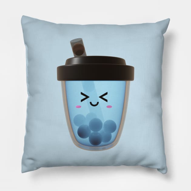 Cute blue boba tea Pillow by Pakanese_Art