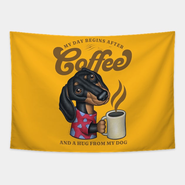 Funny Cute Doxie Dachshund Coffee Cup Tapestry by Danny Gordon Art