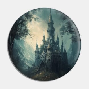 Gothic Futurism Castle in the Old Ancient Forest Pin
