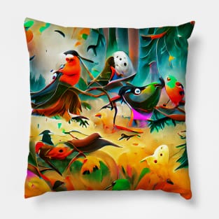 Birds on Trees Halloween Art Pillow